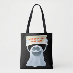 Ghost holding text tote bag