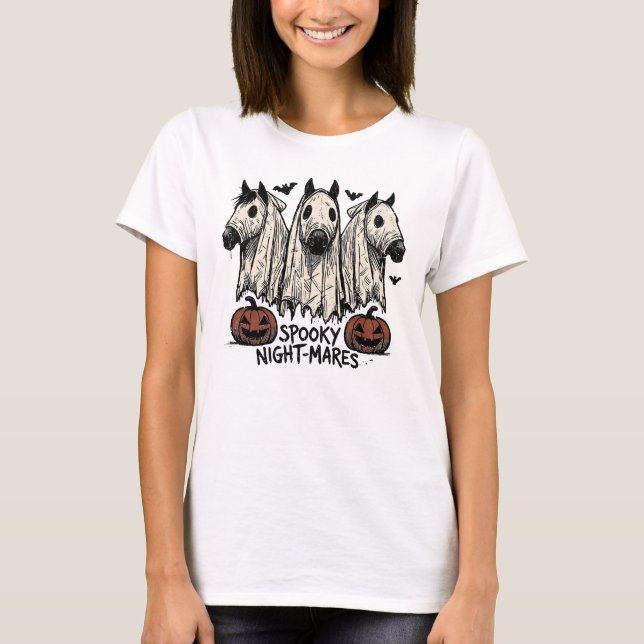 Ghost Horse Costume, Halloween Spooky Art, Pumpkin T-Shirt (Front)