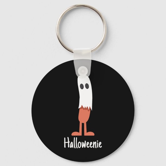 Ghost Hot Dog Halloweenie Costume Fun Food Hallowe Key Ring (Front)