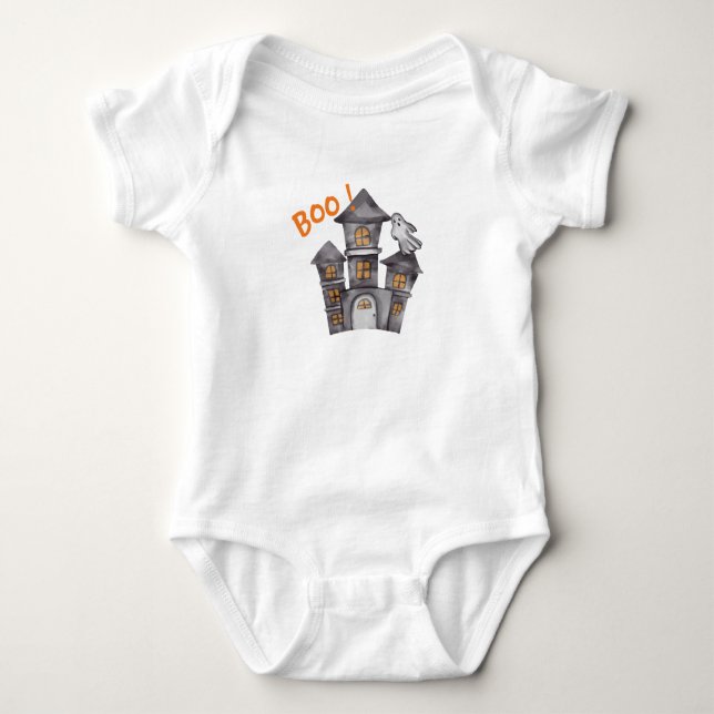 Ghost House Halloween Baby Shower  Baby Bodysuit (Front)