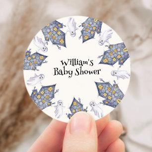 Ghost House Halloween Baby Shower Classic Round Sticker