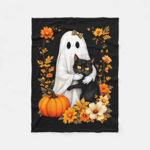 Ghost Hugging Black Cat Halloween Cats Lover Women Fleece Blanket