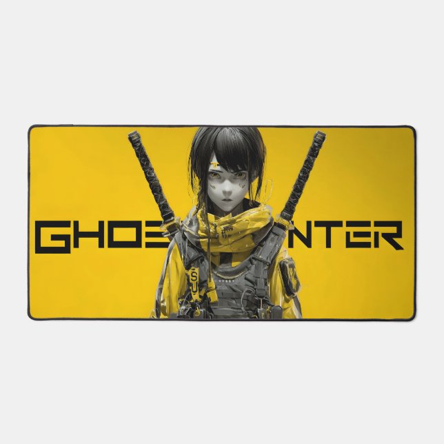 Ghost Hunter Cyberpunk Girl Artwork Desk Mat (Front)