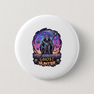 Ghost Hunter Grim Reaper Skeleton Scythe Purple Fl 6 Cm Round Badge