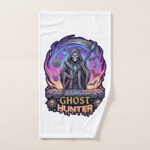 Ghost Hunter Grim Reaper Skeleton Scythe Purple Fl Hand Towel