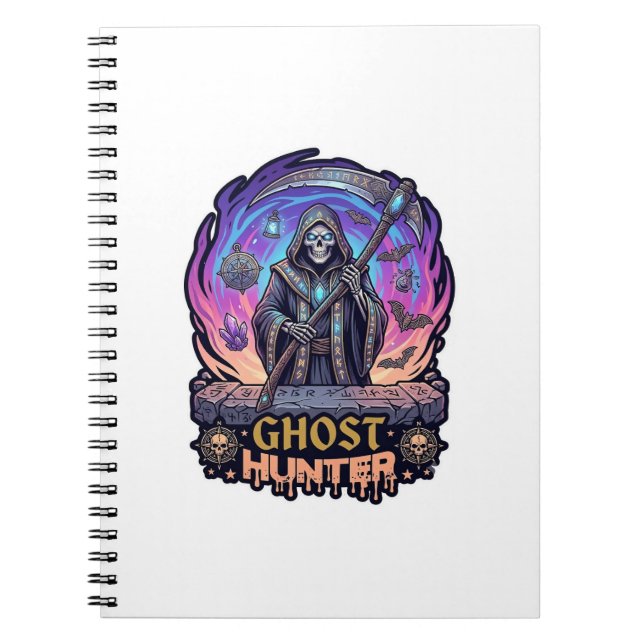 Ghost Hunter Grim Reaper Skeleton Scythe Purple Fl Notebook (Front)