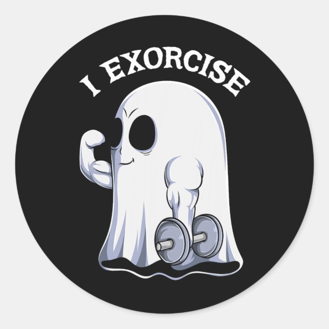 Ghost I Exorcise Fun Gym Exercise Workout Spooky H Classic Round Sticker (Front)