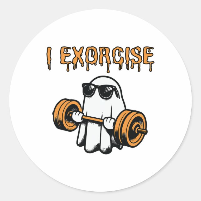 Ghost I Exorcise Funny Gym Exercise Workout Spooky Classic Round Sticker (Front)