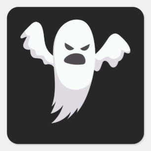 Ghost Illustration Horror Cartoon Halloween Gift Square Sticker