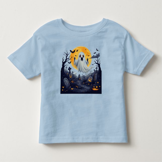 Ghost in a Haunted Graveyard With Full Moon Toddler T-Shirt (Front)