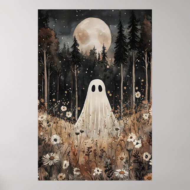 Ghost In Forest Field With Flower, Dark Academia Poster (Front)