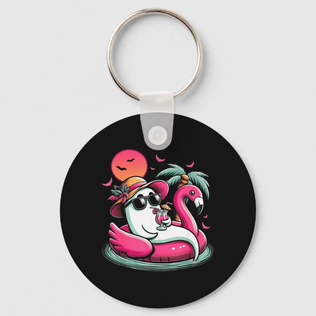 Ghost In Lifebuoy Flamingo On A ol Float Summer Key Ring (Front)