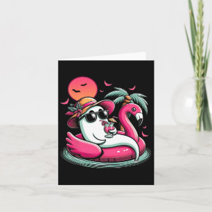 Ghost In Lifebuoy Flamingo On A Pool Float Summer Card