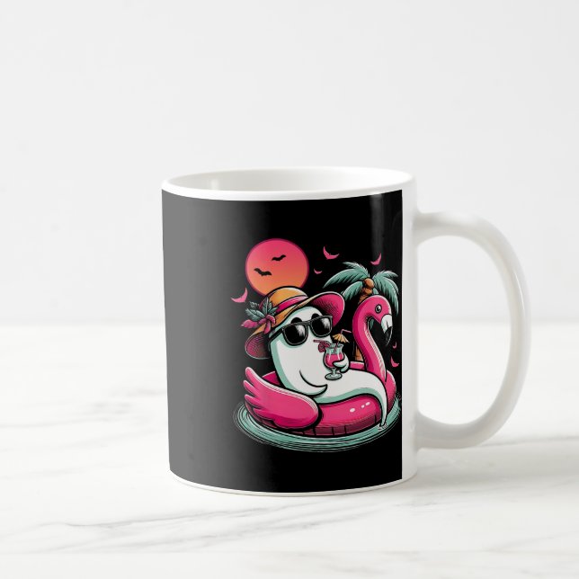 Ghost In Lifebuoy Flamingo On A Pool Float Summer  Coffee Mug (Right)