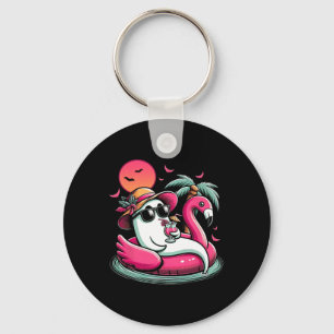 Ghost In Lifebuoy Flamingo On A Pool Float Summer  Key Ring