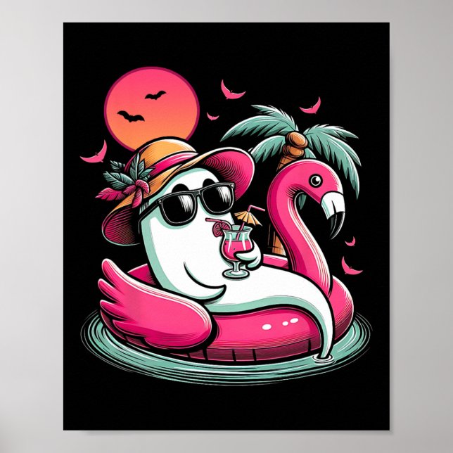 Ghost In Lifebuoy Flamingo On A Pool Float Summer  Poster (Front)