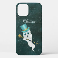 Ghost in Night Sky Blue Eyes Top Hat Gold Skull