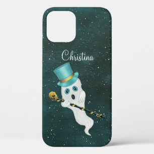 Ghost in Night Sky Blue Eyes Top Hat Gold Skull  iPhone 12 Case