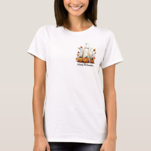 Ghost In Pumpkins Around Fall Leaves T-Shirt