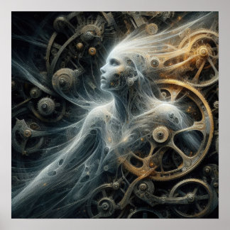 Ghost in the Machine: A Steampunk Abstract Art Poster