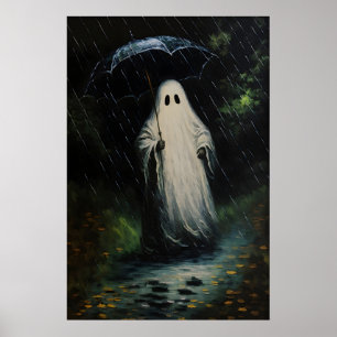 Ghost in the Rain Art Print Spooky Cottagecore