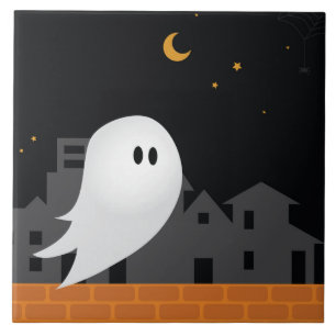 Ghost in town halloween spooky concept ceramic tile