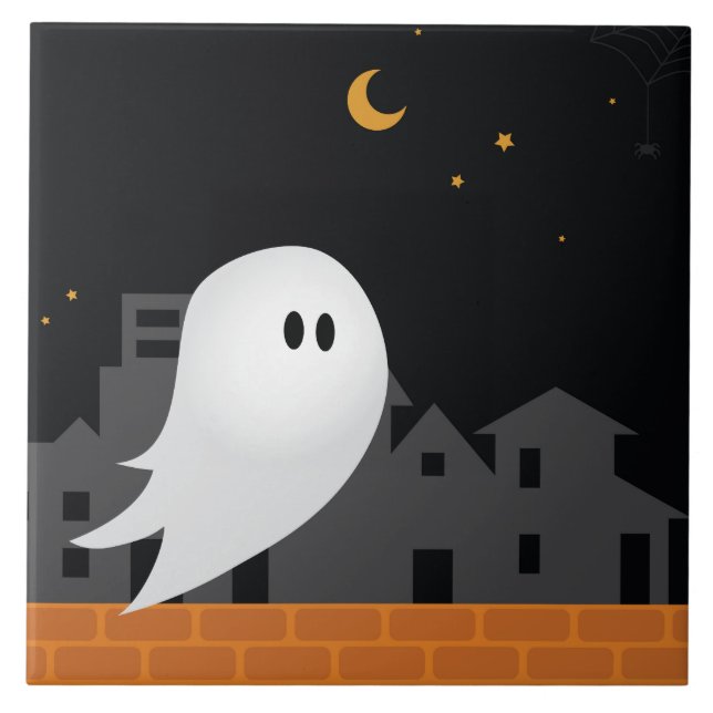 Ghost in town halloween spooky concept ceramic tile (Front)