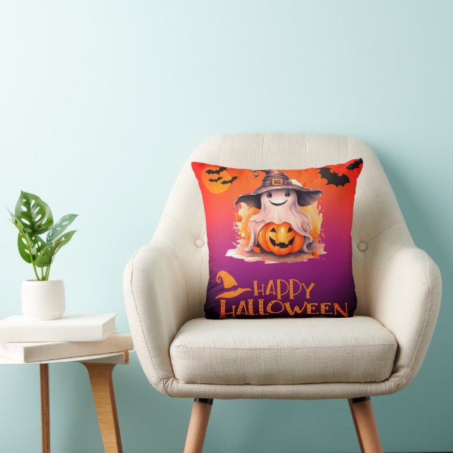 Ghost in Witches Hat Jack-O' Lantern Halloween Cushion (Chair)