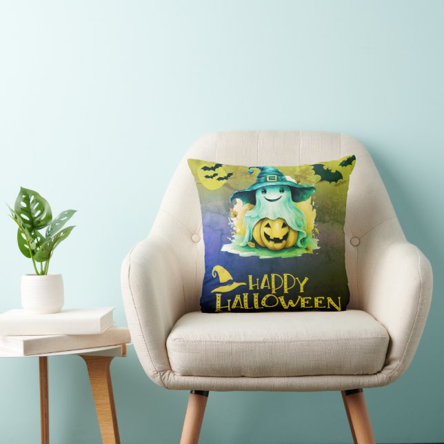 Ghost in Witches Hat Jack-O' Lantern Halloween Cushion (Chair)
