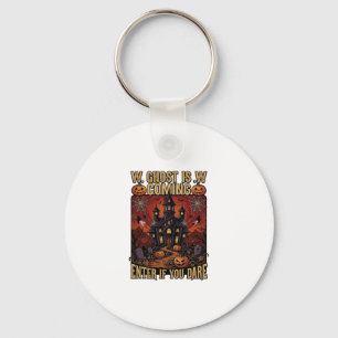 Ghost Is Coming Halloween Haunted House Pumpkins B Key Ring