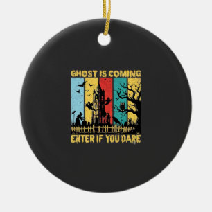 Ghost Is Coming Halloween Haunted House Witch Owl_ Ceramic Ornament