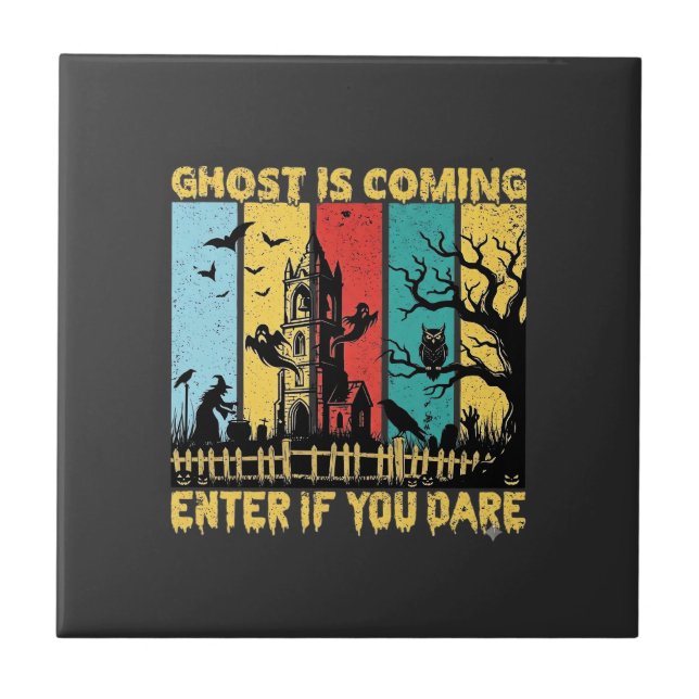 Ghost Is Coming Halloween Haunted House Witch Owl_ Ceramic Tile (Front)