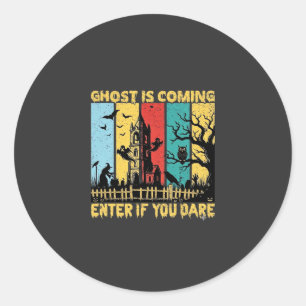 Ghost Is Coming Halloween Haunted House Witch Owl_ Classic Round Sticker
