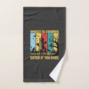 Ghost Is Coming Halloween Haunted House Witch Owl_ Hand Towel