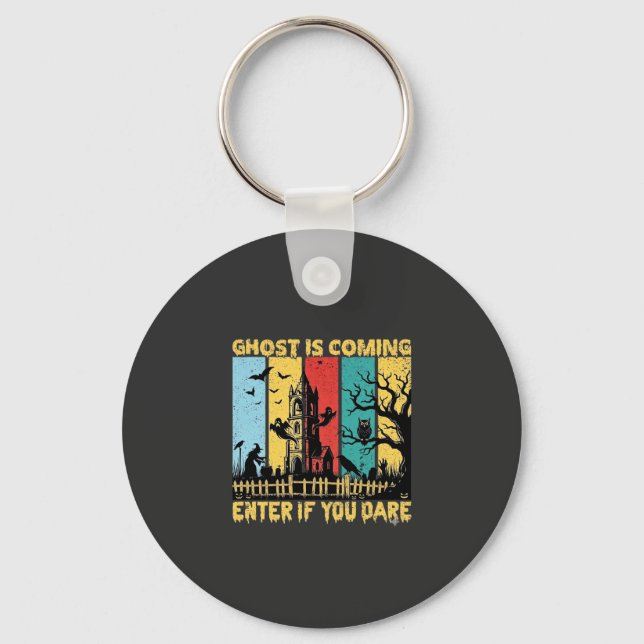Ghost Is Coming Halloween Haunted House Witch Owl_ Key Ring (Front)