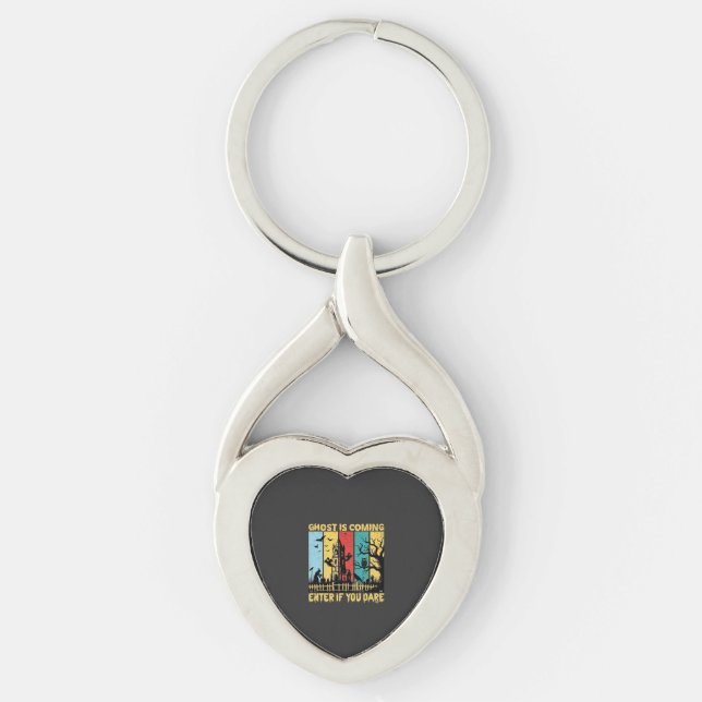 Ghost Is Coming Halloween Haunted House Witch Owl_ Key Ring (Front)