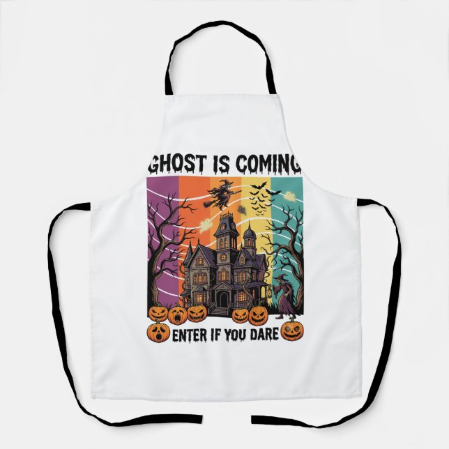 Ghost Is Coming Halloween Haunted House Witch Pump Apron (Front)
