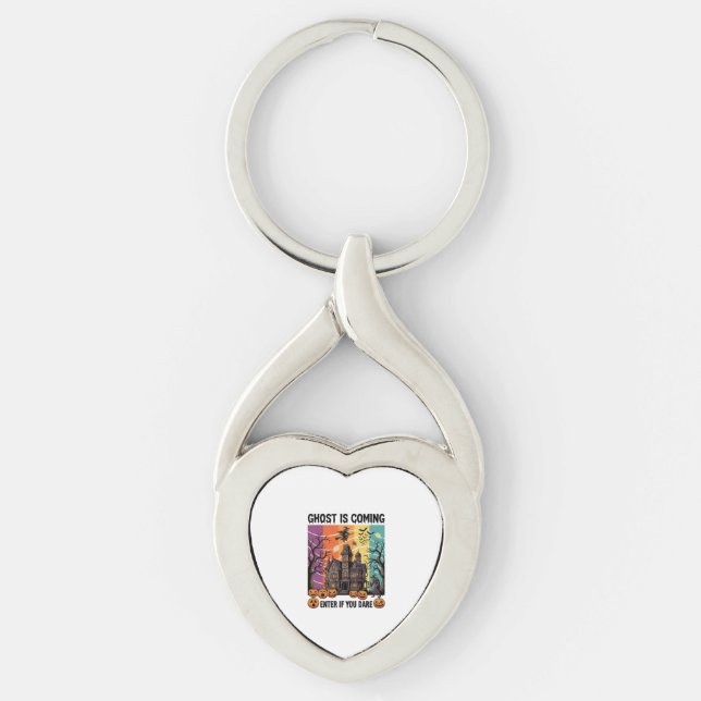Ghost Is Coming Halloween Haunted House Witch Pump Key Ring (Front)