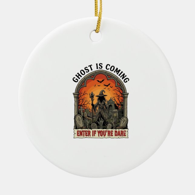 Ghost Is Coming Witch Graveyard Zombie Hands Hallo Ceramic Ornament (Front)