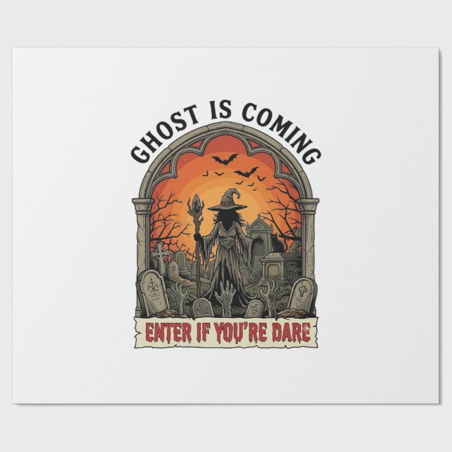 Ghost Is Coming Witch Graveyard Zombie Hands Hallo Wrapping Paper (Flat)