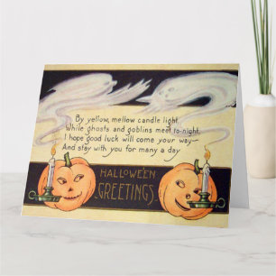 Ghost Jack O Lantern Candles Vintage Halloween Card