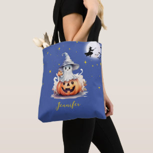 Ghost Jack-O' Lantern Full Moon Stars Halloween Tote Bag