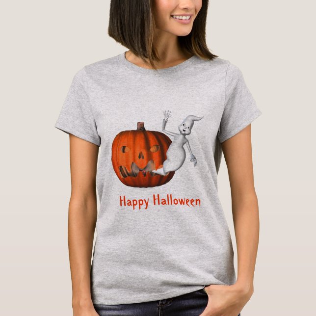 Ghost Jack O Lantern Funny Halloween T-Shirt (Front)