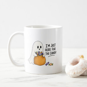 Ghost Just Here for the Candy Halloween Illustrati Coffee Mug