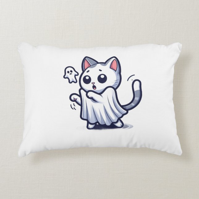 Ghost Kitty Halloween Costume Decorative Cushion (Front)