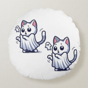 Ghost Kitty Halloween Costume Round Cushion