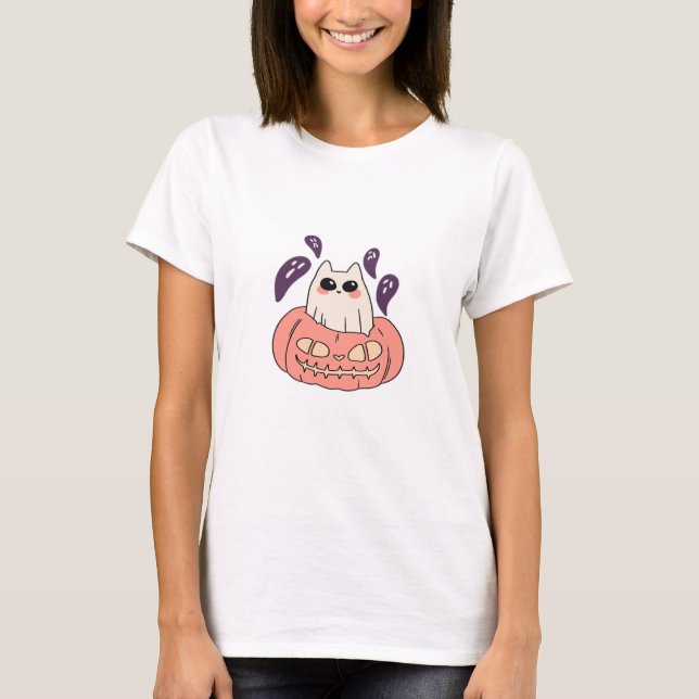 Ghost Kitty in a pumpkin Classic T-Shirt (Front)
