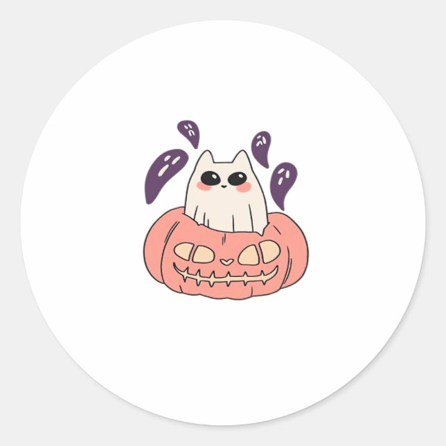 Ghost Kitty in a pumpkin Classic T-Shirt Classic Round Sticker (Front)