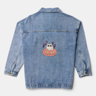 Ghost Kitty in a pumpkin Classic T-Shirt Denim Jacket