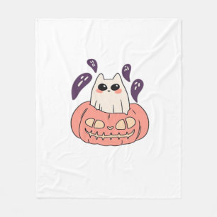 Ghost Kitty in a pumpkin Classic T-Shirt Fleece Blanket
